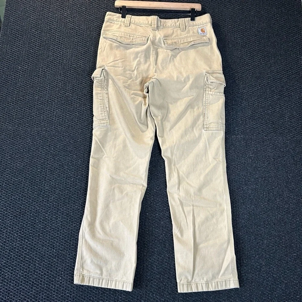 Carhartt Men Relaxed Fit Cargo Work Pants Khaki Tan‎ 34x32 Rugged Flex